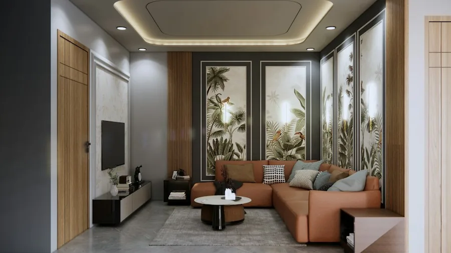 Contemporary living room with accent chair and home decor styling