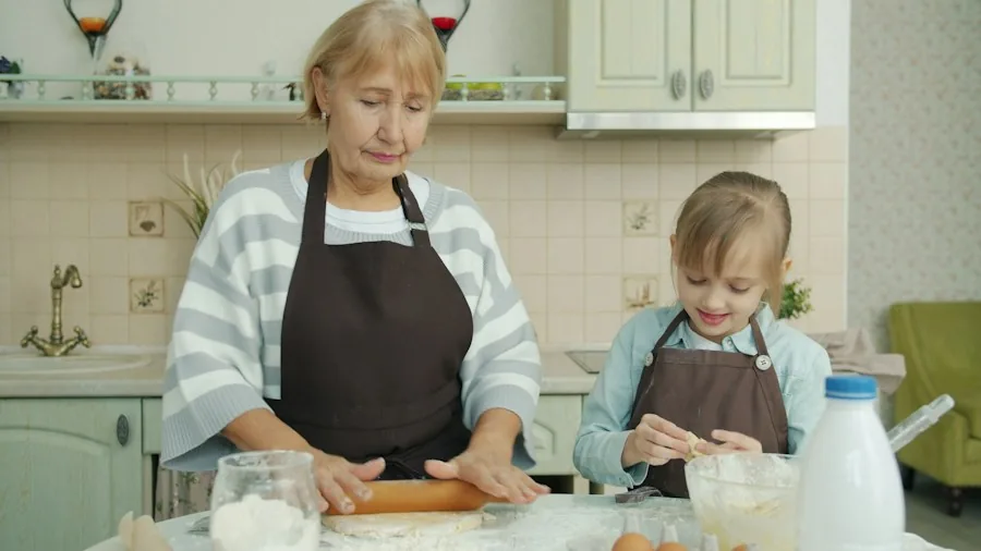 Family of four preparing food together in a bright, modern kitchen with natural light and fresh ingredients