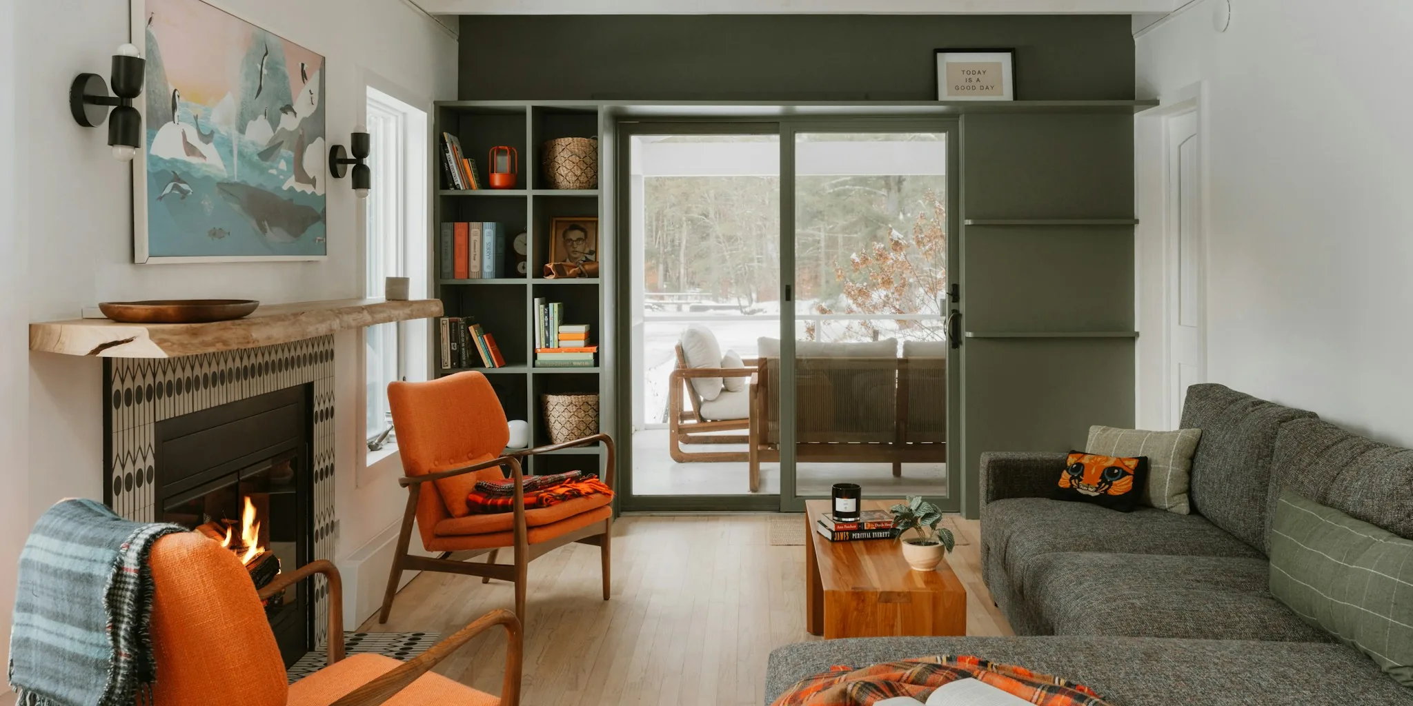 Modern accent chair in living room with natural lighting