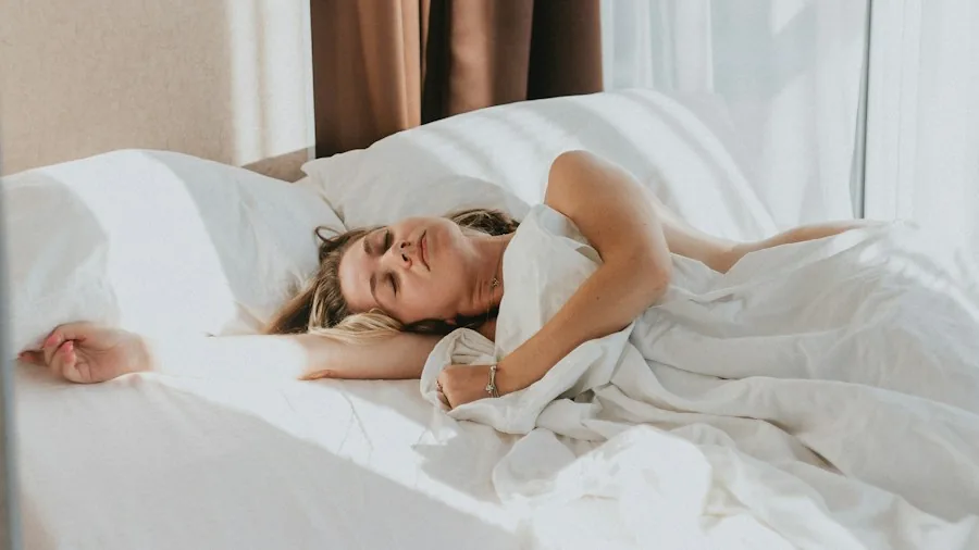 Person enjoying comfortable elevated position in bed with pillows and natural morning light